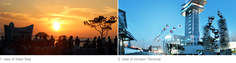 1.view of west sea 2.view of incheon terminal